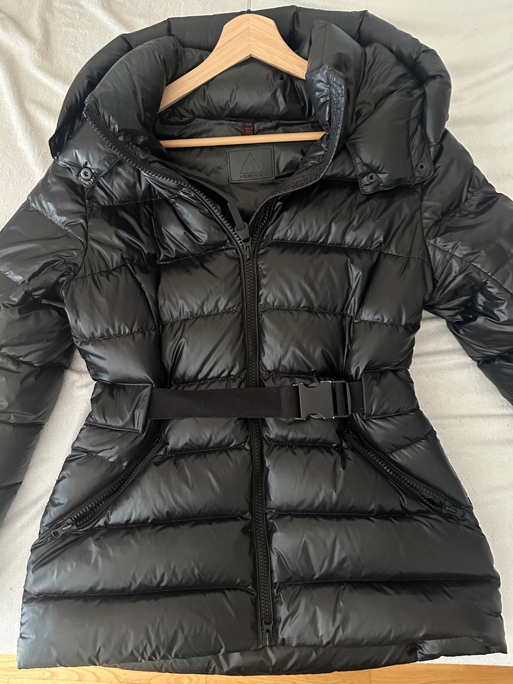 Atelier Noir by RUDSAK Shiny Black Quilted Belted Puffer Coat
